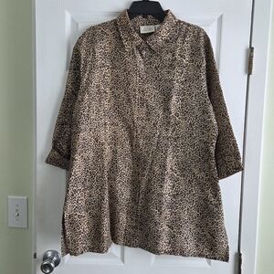Field Manor Vintage ✨️ Animal Print Silk Button Down Women's Shirt Size XL